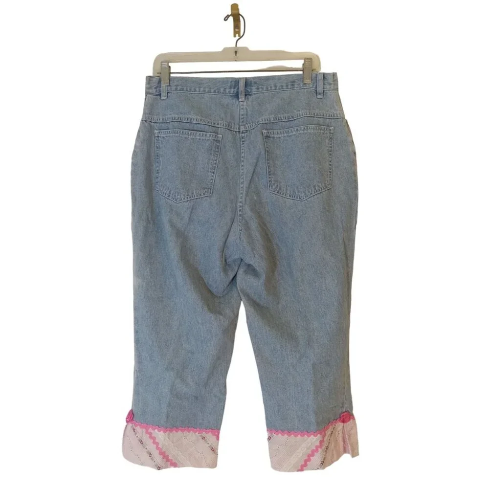 Christopher And Banks Capri Jean Pants Womens Size 10 Blue Pink Flower Pockets - Picture 4 of 7